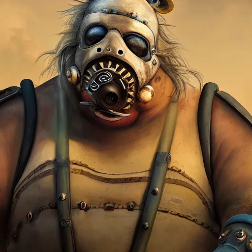 Image similar to roadhog from overwatch as immortan joe from mad max fury road, 4k, high detail, high-resolution photograph, professional photography, ultra-detail