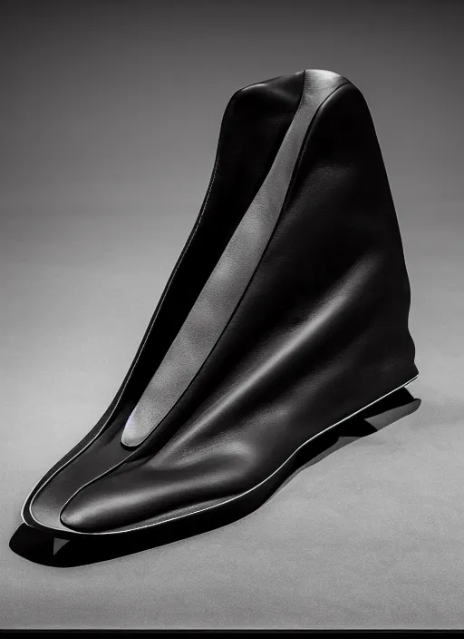 Image similar to hyperrealistic and heavy detailed product photo rick owens avant garde shoe of batman, in front of white back drop, whole shoe is in picture, leica sl 2 5 0 mm, vivid color, high quality, high textured, real life