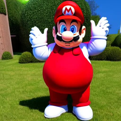 Prompt: real life big chungus dressed like mario, super mario, big chungus, fat bugs bunny, high resolution photo