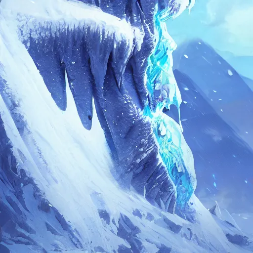 Image similar to blue glacier volcano eruption, blue glacier volcano eruption, blue liquid and snow, blue glacier volcano eruption, snow dust everywhere, snow battlefield, ice cold blue theme, bright masterpiece artstation. 8 k, sharp high quality artwork in style of jose daniel cabrera pena and greg rutkowski, concept art by tooth wu, blizzard warcraft artwork, hearthstone card game artwork