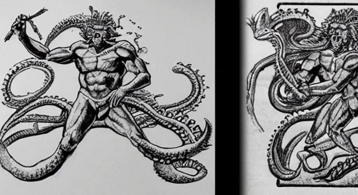 Prompt: Perseus fighting the Kraken, created on an etch-a-sketch