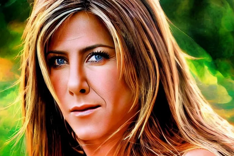 Image similar to jenifer aniston, fantasy, painting, ultra realistic!!!, clear weather, golden hour, sharp focus