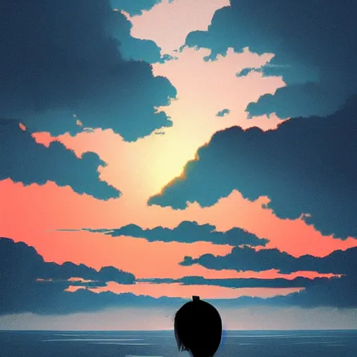 Prompt: portal to the clouds inside the silhouette of an ear, by ilya kuvshinov