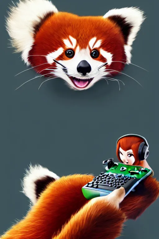 Image similar to red panda playing xbox one, animation pixar style, by pendleton ward, magali villeneuve, artgerm, rob rey and kentaro miura style, golden ratio, trending on art station