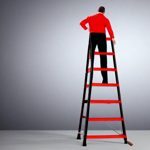 Image similar to a tall ladder falling on a businessman, realistic, 4k