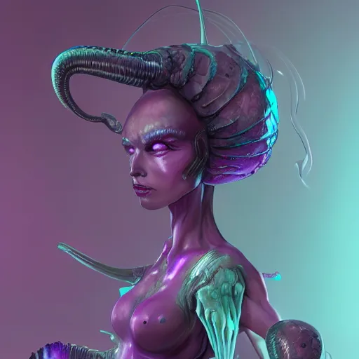 Image similar to alien princess with translucent purple skin, sci fi, surreal, art by Mobius , highly detailed, award winning, artstation,