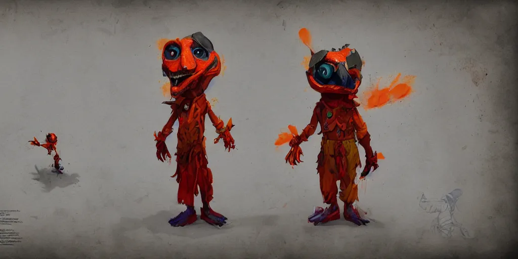 Image similar to evil awkward puppet desig, colorful, character sheet, greg rutkowski, zabrocki, karlkka, jayison devadas, trending on artstation, 8 k, ultra wide angle, zenith view, pincushion lens effect