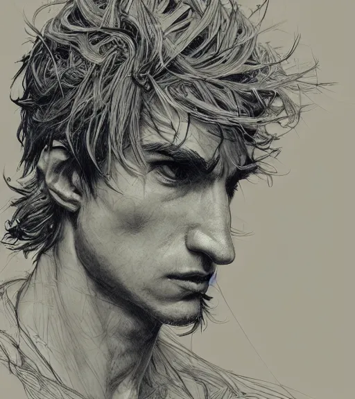 Prompt: portrait of xqc with a strong jawline, pen and ink, intricate line drawings, gigachad, by craig mullins, ruan jia, kentaro miura, greg rutkowski, loundraw