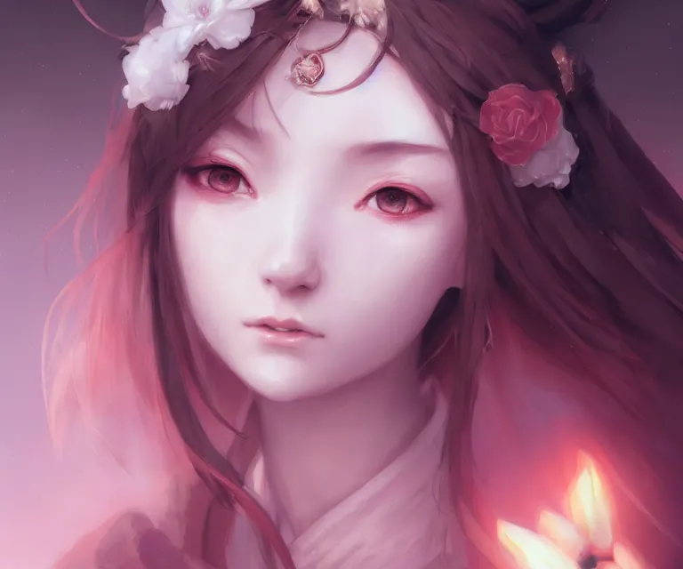 Prompt: cute friendly shrine maiden by charlie bowater and titian and artgerm, intricate, face, japanese shrine, elegant, ( ( ( ( pink mist ) ) ) ), beautiful, highly detailed, dramatic lighting, sharp focus, trending on artstation, artstationhd, artstationhq, unreal engine, 4 k, 8 k