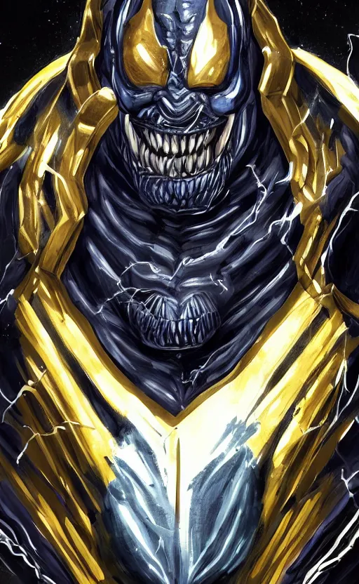 Image similar to full body portrait of venom as thanos, dynamic lighting, cinematic, ultra detailed, trending on art station, stunning visuals, creative, fantasy concept art