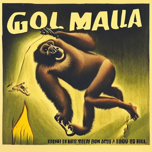 Prompt: gorilla falling from heaven, in the style of an amon duul ii album cover