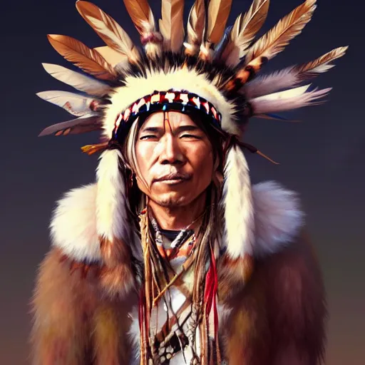 Image similar to anime portrait of a American native shaman wearing a bear headdress by Stanley Artgerm Lau, WLOP, Rossdraws, James Jean, Andrei Riabovitchev, Marc Simonetti, and Sakimichan, trending on artstation