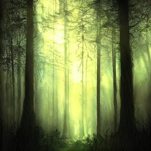 dark green forest painting