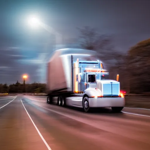 Prompt: semi truck, long exposure,