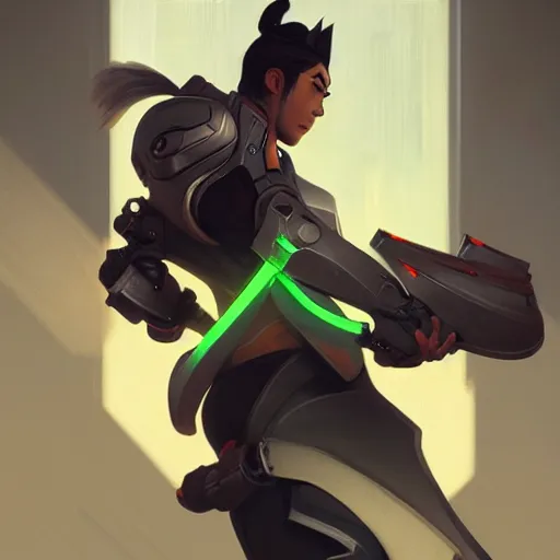 Image similar to Genji from Overwatch , highly detailed, digital painting, artstation, concept art, sharp focus, illustration, art by greg rutkowski and alphonse mucha