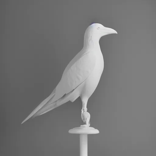 Prompt: stylized bust sculpture of a white crow, beautiful studio lighting 35mm F/1.2