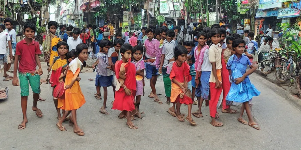 Image similar to sri lankan kids in colombo sri lanka city, drawn by hayao miyazaki
