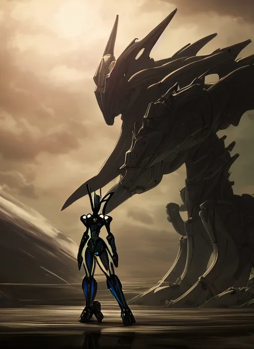 Image similar to epic cinematic shot of a giant beautiful hot anthropomorphic robot mecha female dragon, the size of a goddess, taller than the planet, clouds at her ankles, walking on the planet, detailed warframe fanart, macro art, furaffinity, deviantart