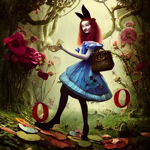 Image similar to portrait of alice in wonderland, by ray caesar and vincent callebaut and sandra chevrier, trending on artstation hq, deviantart, pinterest, 4 k uhd image