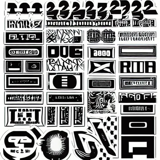 Image similar to black on white graphic design stickers in style of david rudnick, eric hu, y 2 k, brutalism