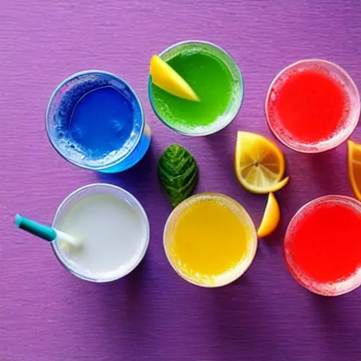 Prompt: brightly colored drinks, potentially radioactive
