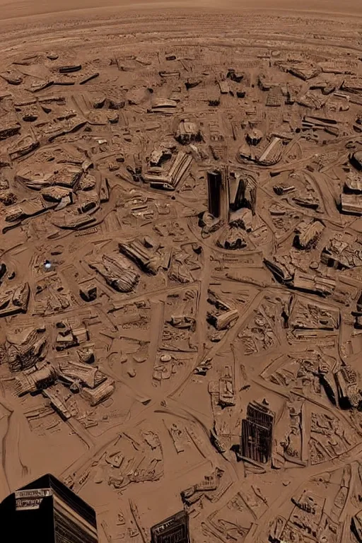 Image similar to huge underground alien city, cityscape, Mars