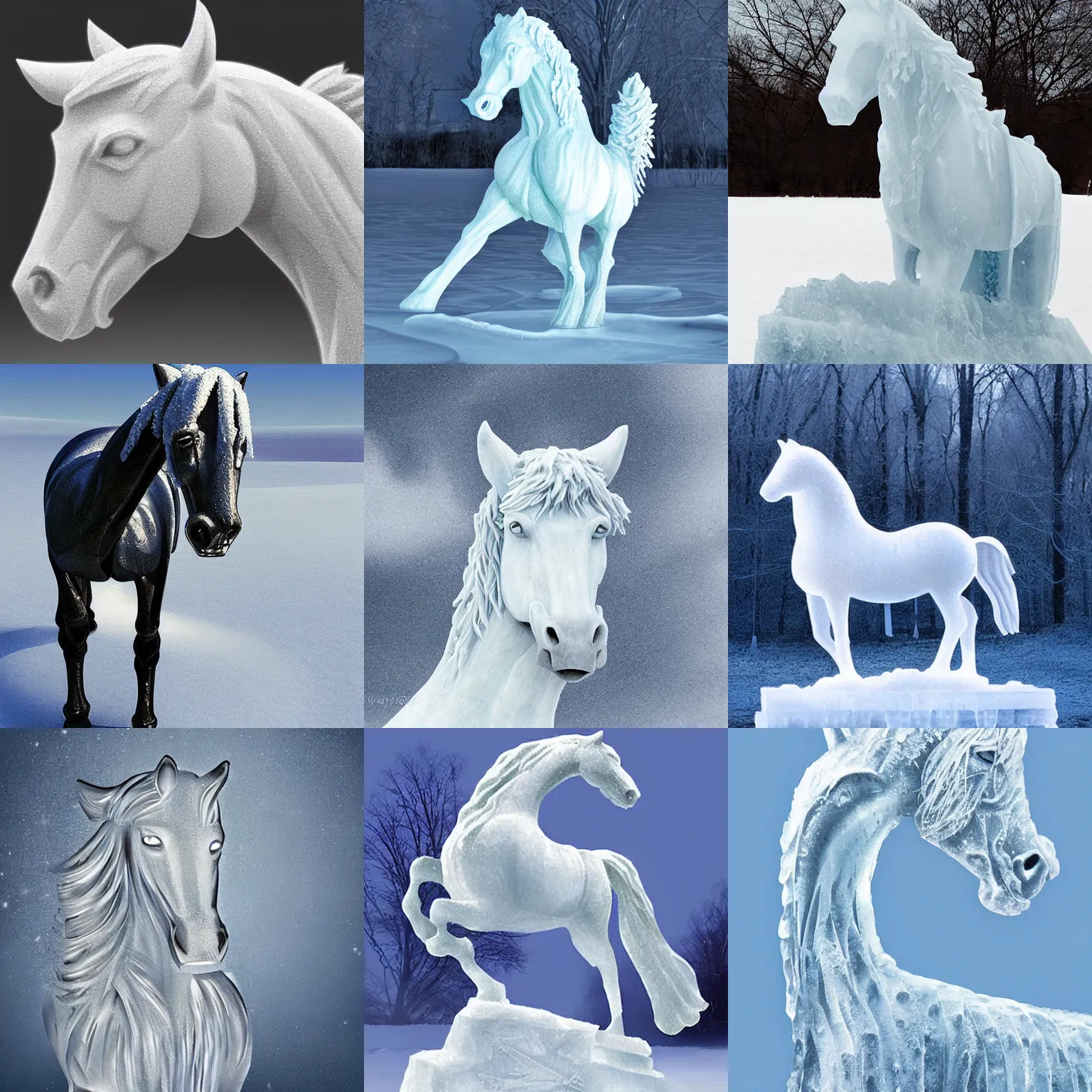 Prompt: an ice statue of a horse, digital art, stunning