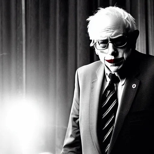 Image similar to stunning awe inspiring ( bernie sanders ) playing the joker in a batman movie, movie still 8 k hdr atmospheric lighting