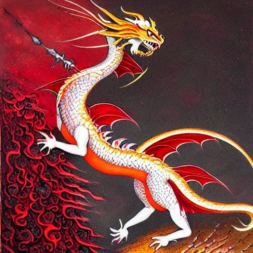 Image similar to miniature painting of a dragon fighting a woman, red+velvet+pink+orange+white colors, by Mahmoud Farshchian, intricate, insane detailed, very detailed