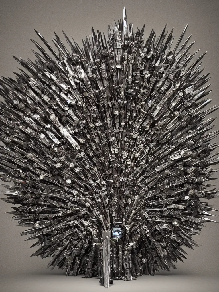 Image similar to a digital art of a throne made from several hundreds of swords, wlop, greg luthowski, raphael lascote, michalkarcz, extremely detailed, trending on artstation