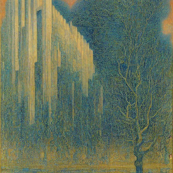 Image similar to a building in a landscape, by jean delville