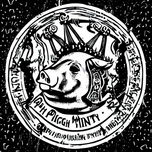 Prompt: pig king, death metal logo, fine details, illustration