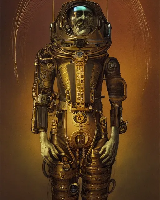 Image similar to epic portrait of victorian astronaut, steampunk, retro futuristic, highly detailed, intricate details, symmetry, golden ratio, illustration, realistic, 8 k, high sharpness, by beksinski and rutkowski and stalenhag