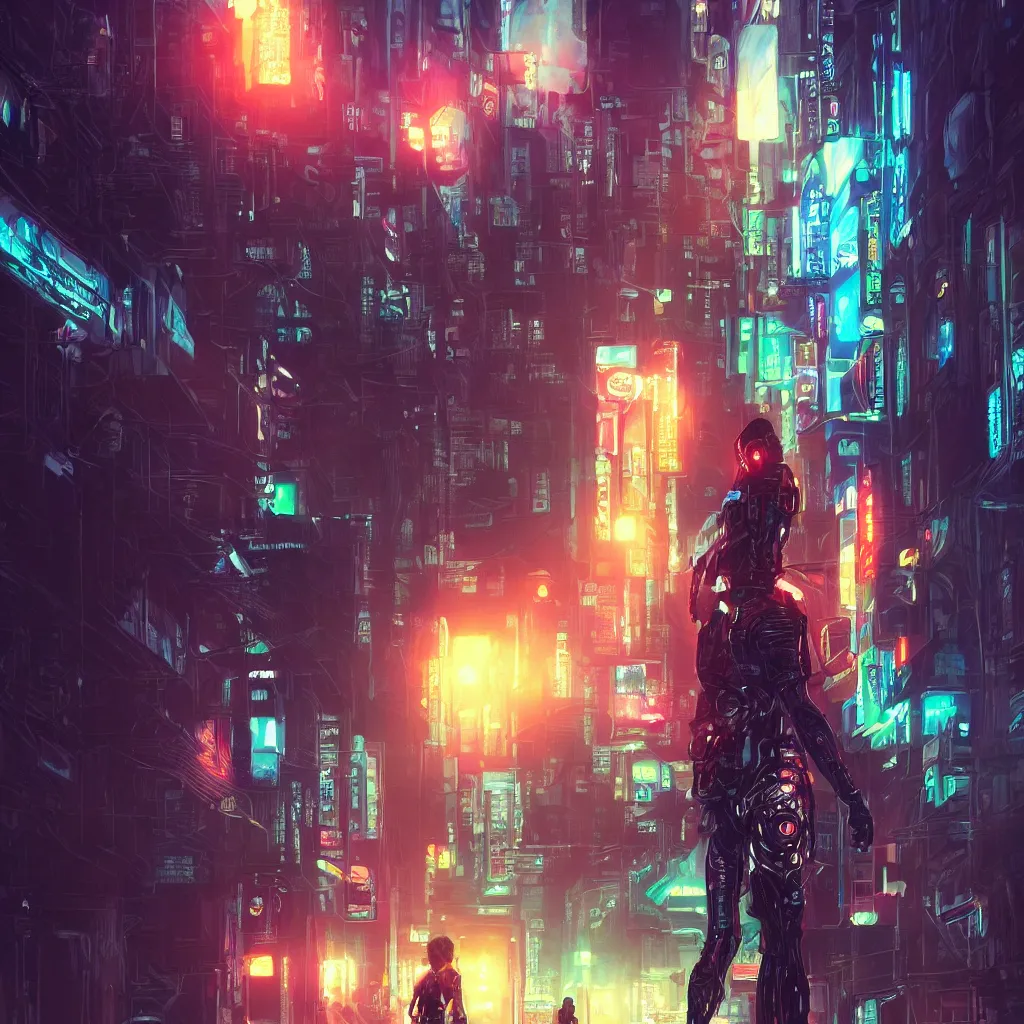 Prompt: Ultra realistic illustration, android at night in street, bright colour tone, cyberpunk, sci-fi, fantasy, intricate, highly detailed, digital painting, artstation, concept art, cinematic lighting, smooth, sharp focus, illustration, art by artgerm