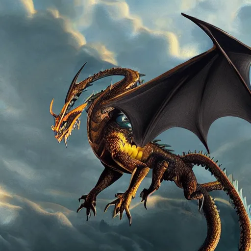 Image similar to a dragon flying above a castle, 8 k concept art