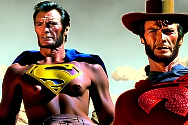 Image similar to clint eastwood as superman in the good the bad and the ugly