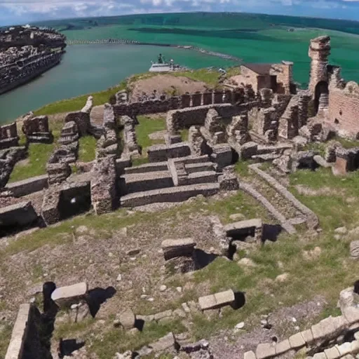 Prompt: gopro footage of the roman invasion of britain. 4 k, high quality, highly detailed