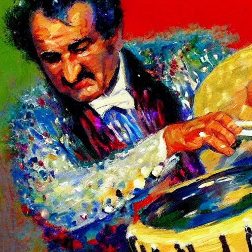 Image similar to painting of gene krupa playing a drum solo, by leroy neiman, hd, detailed, award winning