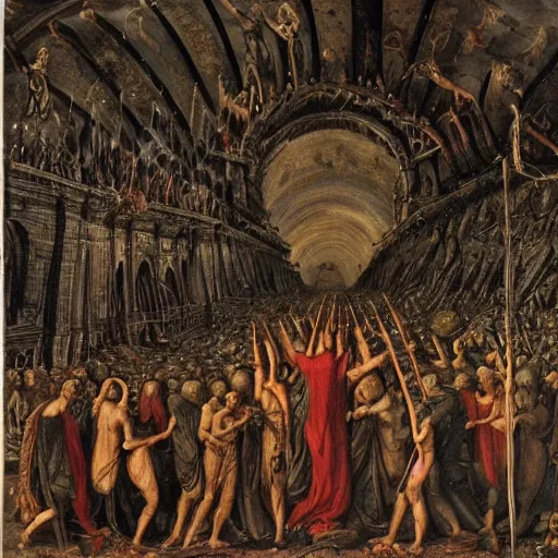 Prompt: a religious scene, chaos, night, rot, blood, epic art, dante's inferno, highly detailed, intricate background