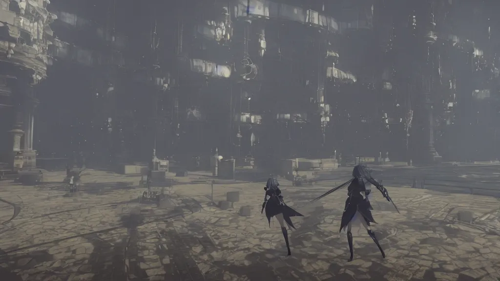 Image similar to Screenshot from Nier Automata during a boss fight with Boris Johnson