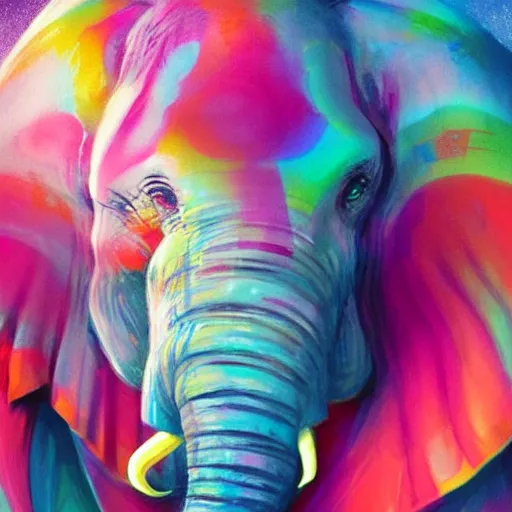 Image similar to colorful and festive elephant with pink hair,. rich vivid colors, ambient lighting, dynamic lighting, 4 k, atmospheric lighting, painted, intricate, highly detailed by charlie bowater