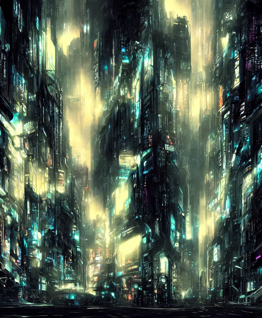 Prompt: warp speed concept art blade runner matte painting tron neon alleyway cityscape night human figure