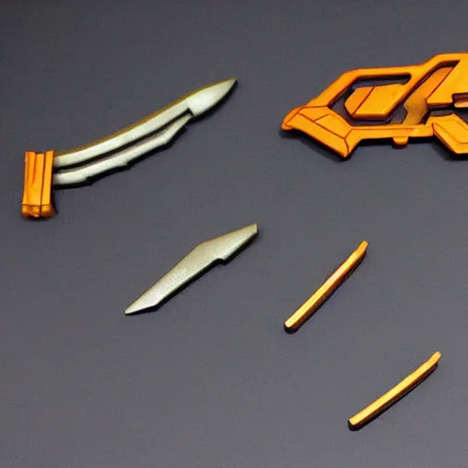 Prompt: halo weapons as plastic warhammer figurine parts