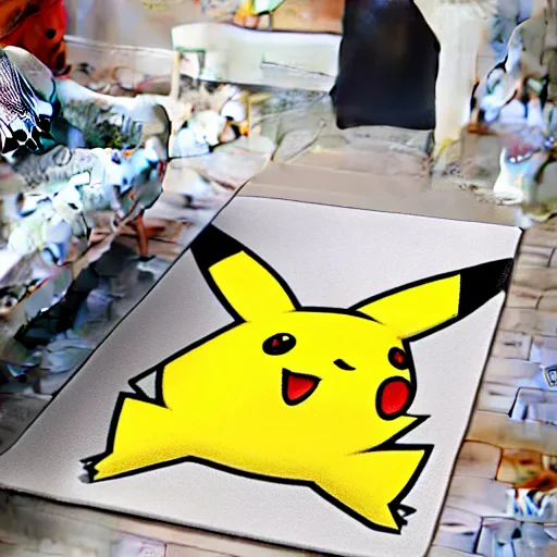 Prompt: a sketch drawing of a pikachu rug,