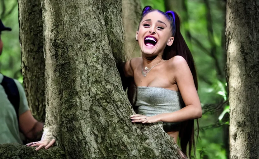 Prompt: ariana grande maniacally laughing in a dark forest