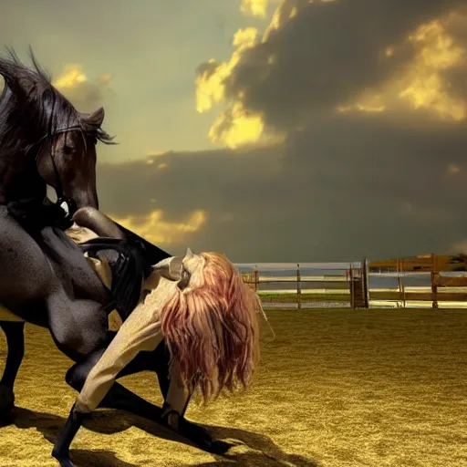 Prompt: vampire feeding on a horse, epic scene, realistic render