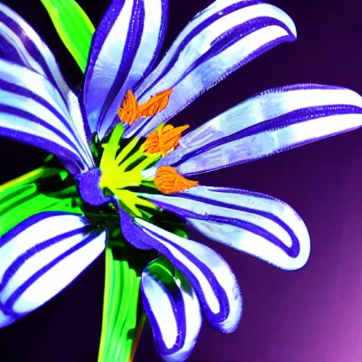 Image similar to a tiger lily flower that is cybertronic, made of metal, shiny and reflective