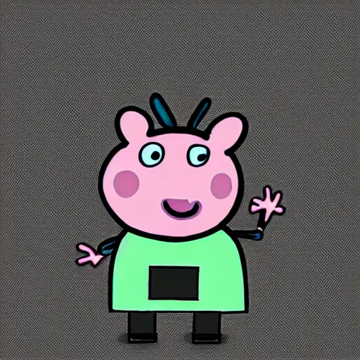 Image similar to peppa the pig as full modified cyborg.