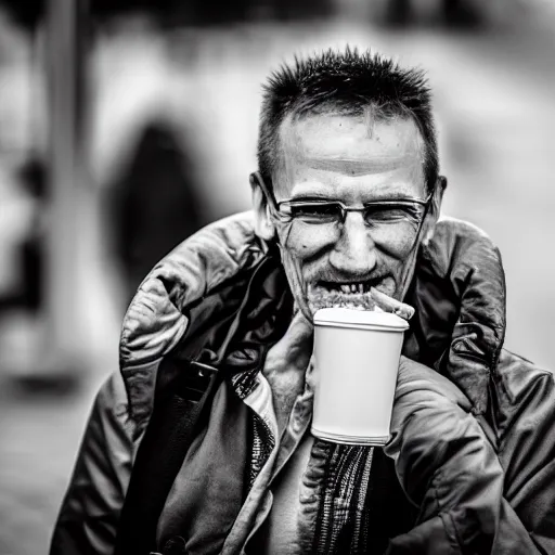 Prompt: british man with bad teeth, street photography, 4k