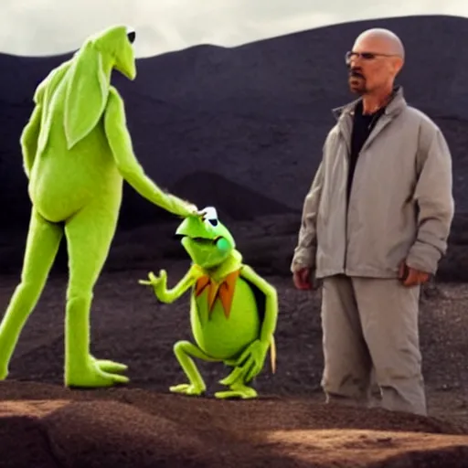 Prompt: Kermit with Walter White in Breaking Bad